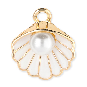 Metaal bedels shell with pearl Gold-white