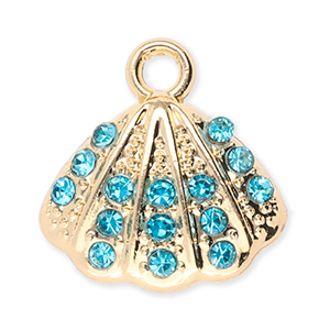 Metaal bedels shell with strass Gold-blue