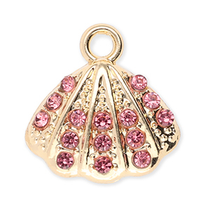 Metaal bedels shell with strass Gold-pink
