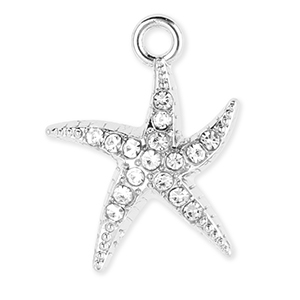 Metaal bedels starfish with strass Silver-transparent