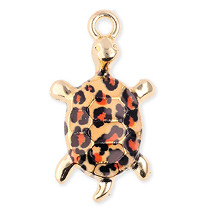 Metaal bedels turtle with leopard print Gold-orange-black