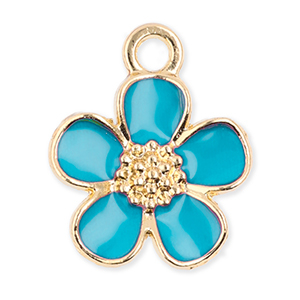 Metaal bedels flower Gold-blue