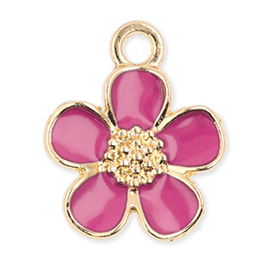 Metaal bedels flower Gold-dark pink