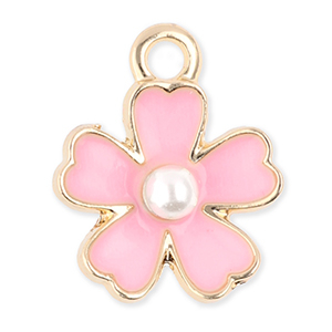 Metaal bedels flower with pearl Gold-light pink-white