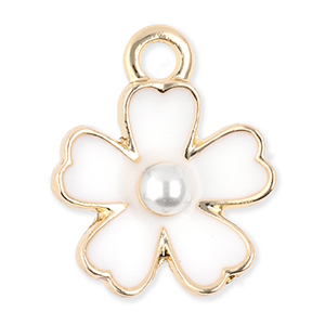 Metaal bedels flower with pearl Gold-white