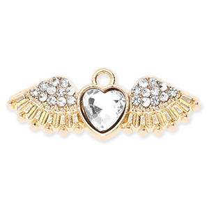 Metaal bedels heart with wings with strass Gold-transparent