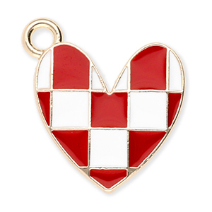 Metaal bedels heart with cubes Gold-red-white