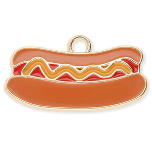 Metaal bedels hotdog Gold-brown-red-mustard brown