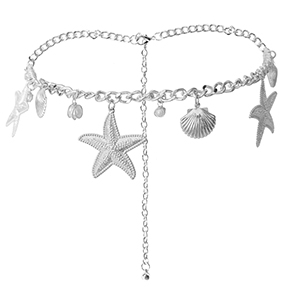 Heupkettingen sea life with imitation pearls Silver-white