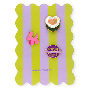 BY31&reg; Kaartje met pins "Sushi"&nbsp;/&nbsp;balloon dog&nbsp;/&nbsp;"Give me space" Green-purple-pink-white-yellow