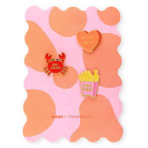 BY31&reg; Kaartje met pins "Fuck this"&nbsp;/&nbsp;"Oh crab"&nbsp;/&nbsp;"Fri yay" Orange-multicolour pink-red-yellow