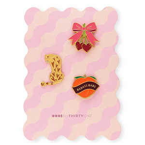 BY31&reg; Kaartje met pins bow with cherries&nbsp;/&nbsp;leopard&nbsp;/&nbsp;"Badass babe" Multicolour pink-burgundy red-brown-bordeaux