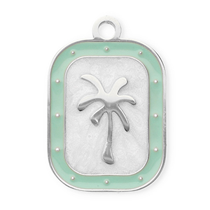 Bedels van Stainless steel Roestvrij staal (RVS) rectangle with palmtree Silver-mint green-white