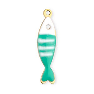 Bedels van Stainless steel Roestvrij staal (RVS) fish Gold-mint turquoise-white