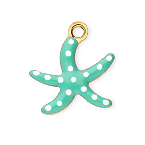 Bedels van Stainless steel Roestvrij staal (RVS) starfish Gold-mint turquoise-white