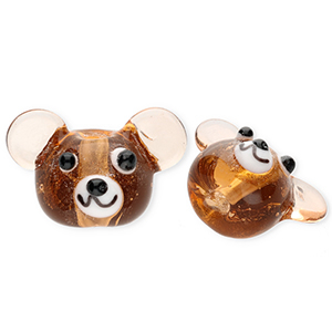Glaskralen handgemaakt bear Transparent brown-white-black