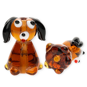 Glaskralen handgemaakt dog Transparent brown-black-white-red