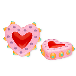 Glaskralen handgemaakt heart Light pink-red-multicolour