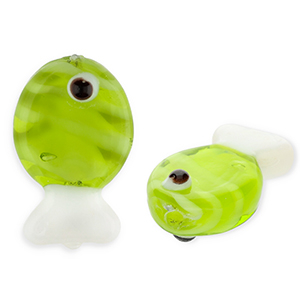 Glaskralen handgemaakt fish Transparent olive green-white-black