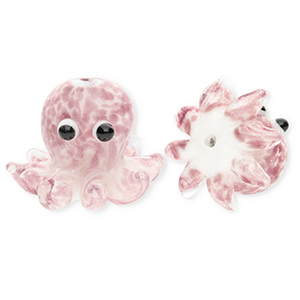 Glaskralen handgemaakt octopus Mauve-white