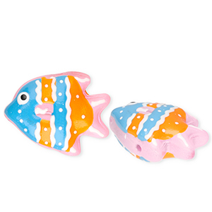Glaskralen handgemaakt fish Blue-orange-white-light pink