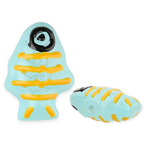 Glaskralen handgemaakt fish Light blue-yellow-black