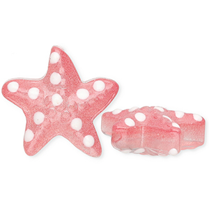 Glaskralen handgemaakt starfish Transparent coral pink-white
