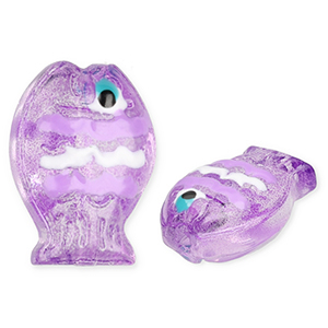 Glaskralen handgemaakt fish Transparent purple-white-black-cyan