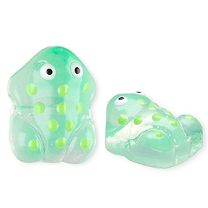 Glaskralen handgemaakt frog Transparent meo mint green-white-black