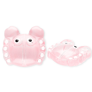 Glaskralen handgemaakt crab Transparent coral pink-white-black