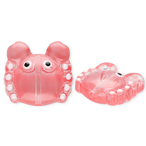 Glaskralen handgemaakt crab Transparent light pink-white-black