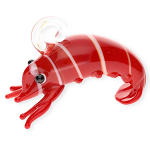 Handgemaakte glasbedels lobster Dark red-white