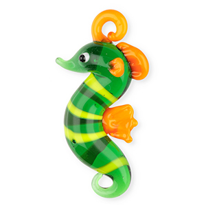 Handgemaakte glasbedels seahorse Transparent green-orange-yellow