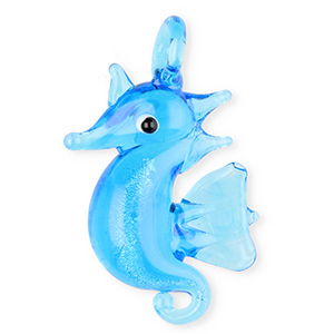 Handgemaakte glasbedels seahorse Blue