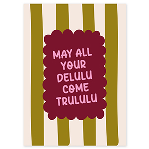 BY31&reg; Kaartjes voor sieraden "May all your delulu come trululu" Olive green-off white-bordeaux red-pink