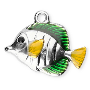 Bedels van Stainless steel Roestvrij staal (RVS) enamel fish Silver-green-yellow-black