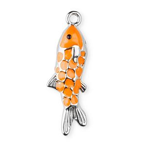 Bedels van Stainless steel Roestvrij staal (RVS) enamel fish Silver-orange-black