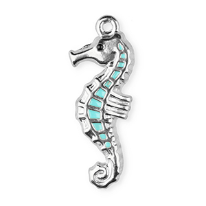 Bedels van Stainless steel Roestvrij staal (RVS) enamel seahorse Silver-light blue