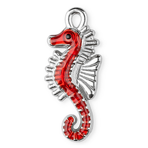 Bedels van Stainless steel Roestvrij staal (RVS) enamel seahorse Silver-red-black