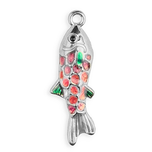 Bedels van Stainless steel Roestvrij staal (RVS) enamel fish Silver-purple-pink-green
