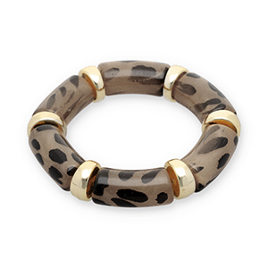 Armbanden resin with leopard print Gold-transparent light amber brown-black
