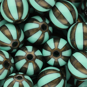 16 mm kralen van DQ&reg; acryl met strepen Turquoise green-golden brown