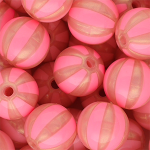 16 mm kralen van DQ&reg; acryl met strepen Coral pink-peach pink