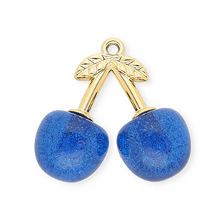 Acryl hangers cherries Gold- blue glitter