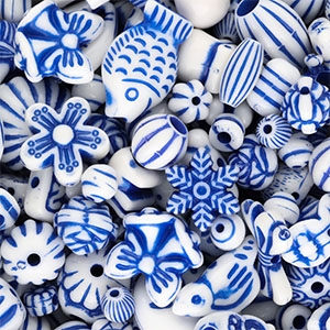 Kralen van acryl mix White-Delft blue