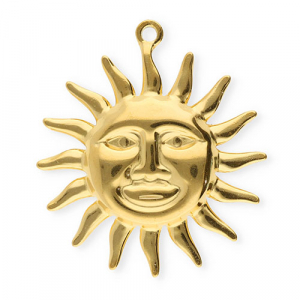 Bedels van Stainless steel Roestvrij staal (RVS) sun with face Gold
