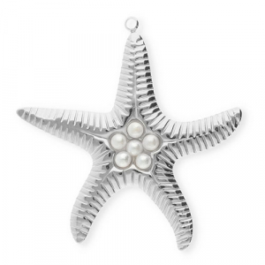 Bedels van Stainless steel Roestvrij staal (RVS) starfish with imitation pearls Silver-white