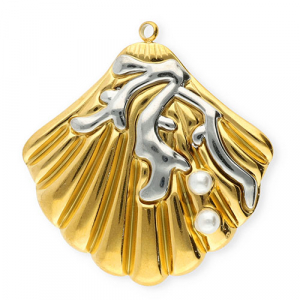 Bedels van Stainless steel Roestvrij staal (RVS) shell with imitation pearls Gold-silver-white