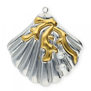 Bedels van Stainless steel Roestvrij staal (RVS) shell with imitation pearls Silver-gold-white