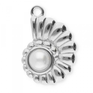 Bedels van Stainless steel Roestvrij staal (RVS) shell with imitation pearl Silver-white